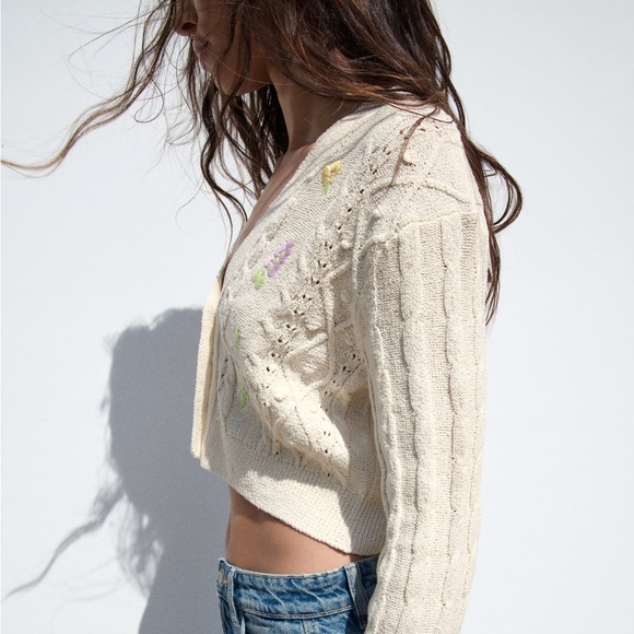 NWT Zara Floral Embroidered Cropped Knit Cardigan - 4331/082 - Picture 5 of 10